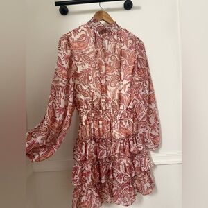 MSK Red and Pink Paisley Long Sleeve Dress